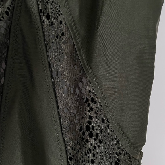 Olive Green Backless One-Piece with Laser Cutout Detail - Picture 2 of 3